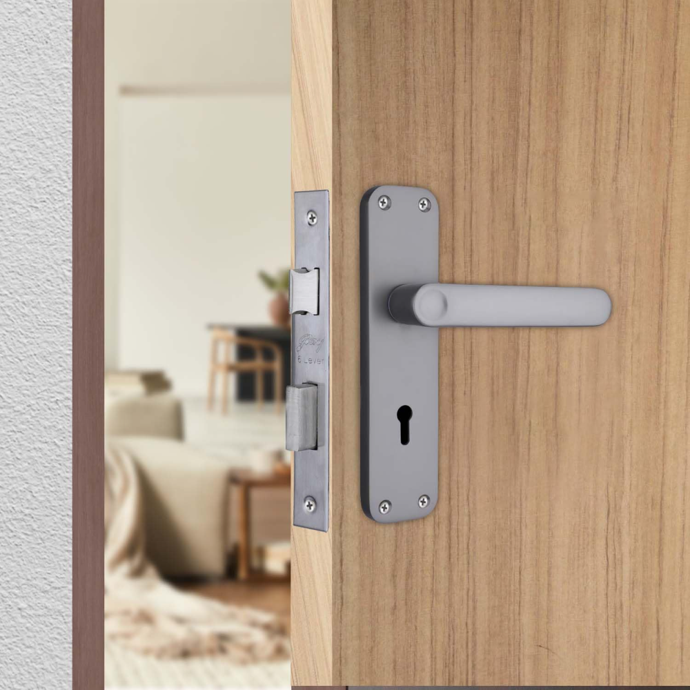Godrej Mortise Lock I Door Handle Set | ELC 09 | 6-Lever Locking Mechanism | Reversible Latch | for Wooden Doors (Matte Black Nickel) | 5 Years Warranty
